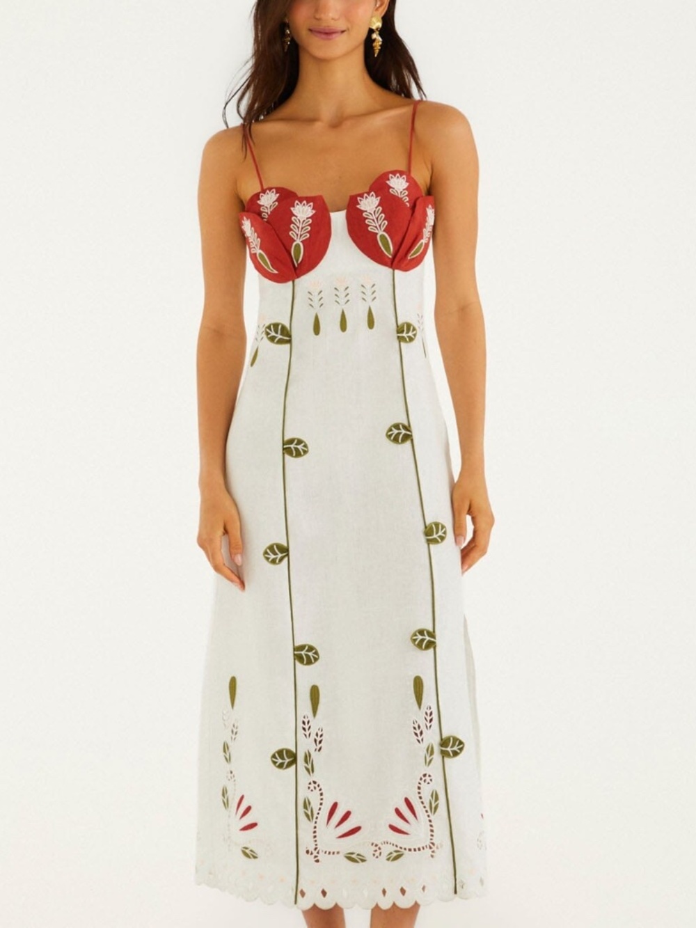 FARM Rio Tulip Tulips Richelieu Embroidered Midi Dress - With Tags - Small